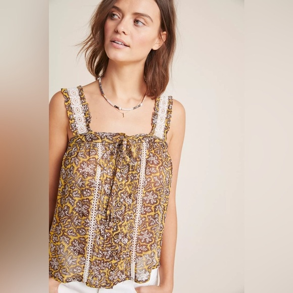 Anthropologie Women’s Bardot Sheer Crochet Sleeve Chiffon Blouse Size 6 - Picture 4 of 16